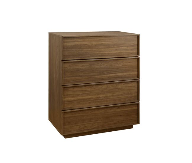 Cômoda de armazenamento efeito madeira 4 gavetas, kuba, madeira de nogueira, 80x43x98.5 cm