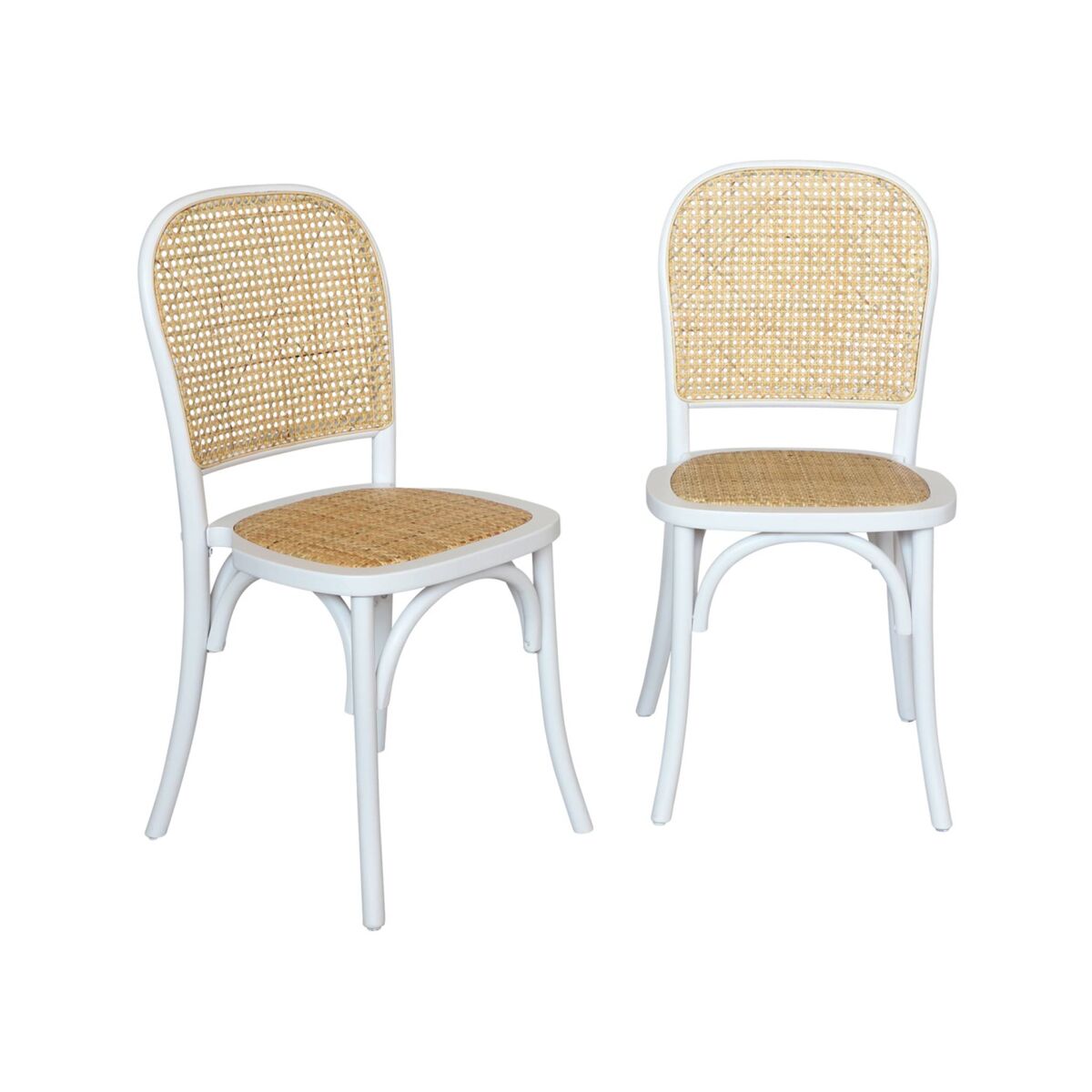 Vintage cadeira de madeira e rattan, set de 2, montparnasse, branco, 48x44.5x89.5 cm