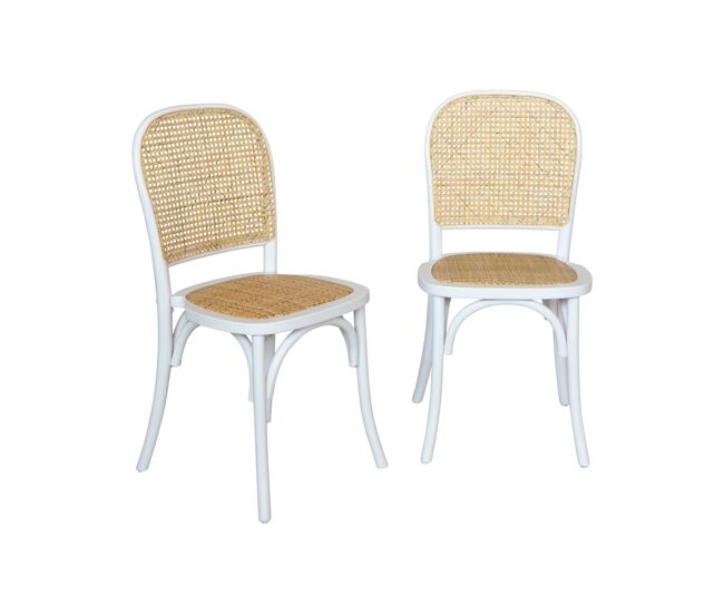 Vintage cadeira de madeira e rattan, set de 2, montparnasse, branco, 48x44.5x89.5 cm
