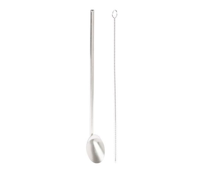 Conjunto de 4 canudos com colher de aço inoxidável + escova