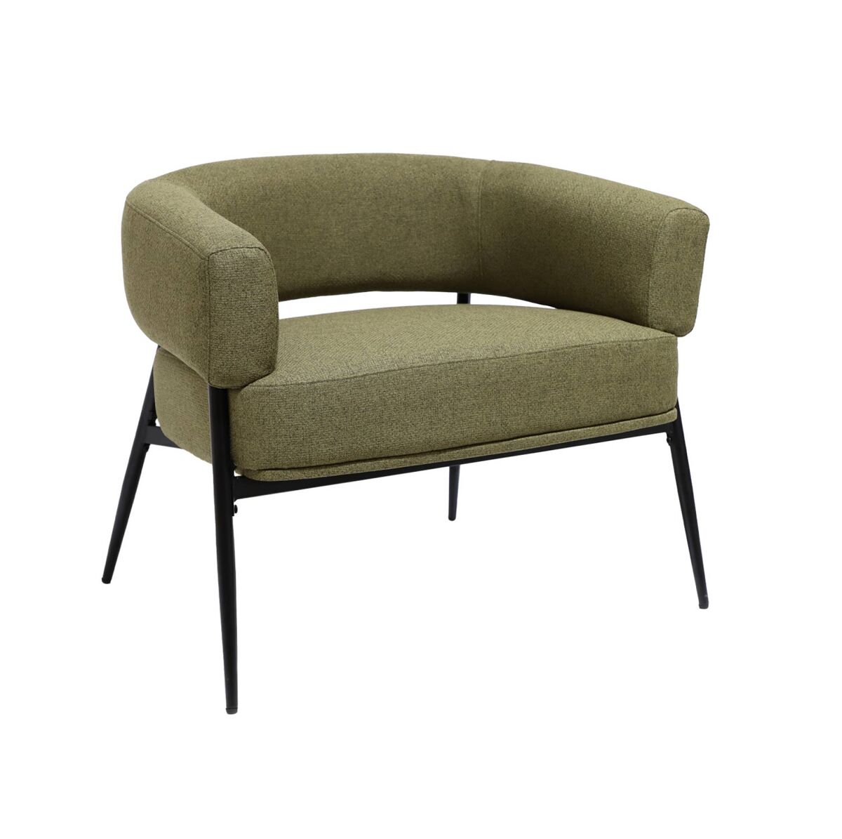 Poltrona em tecido encosto curvo base metálica, cristo, verde caqui, 81.5x72.5x69 cm