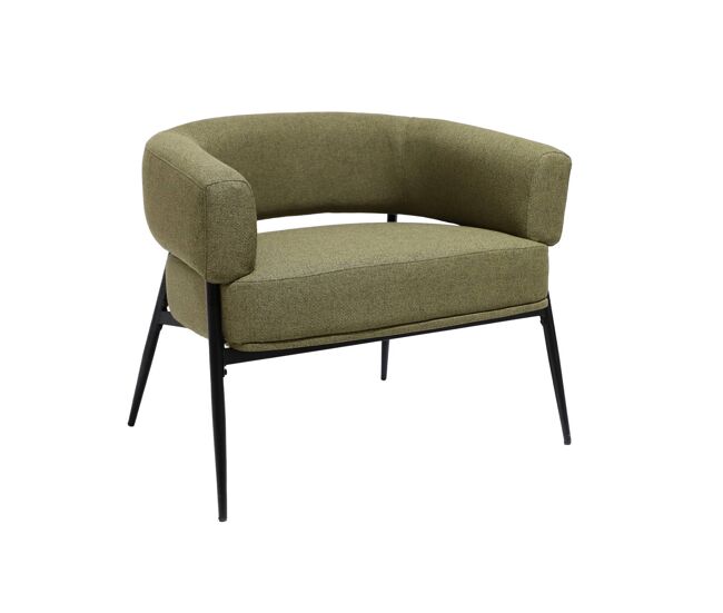 Poltrona em tecido encosto curvo base metálica, cristo, verde caqui, 81.5x72.5x69 cm