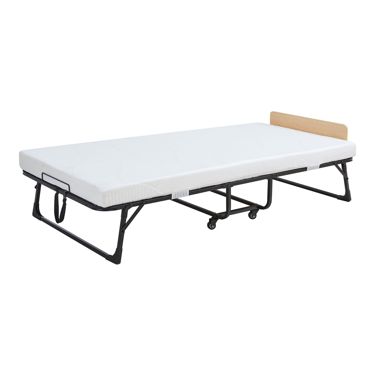 Cama dobrável metálica lustendi com colchão de 90x200 cm preto / carvalho [en.casa]