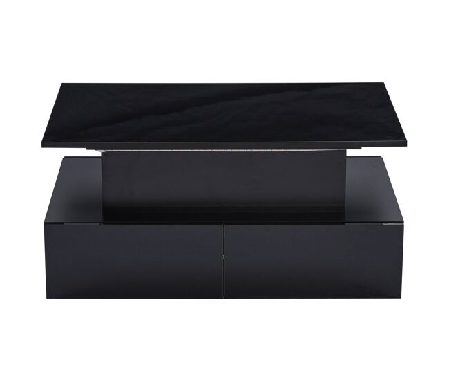 Mesa de sala moderna 90x55x41 cm - mesa auxiliar com 4 gavetas e iluminação led - preta
