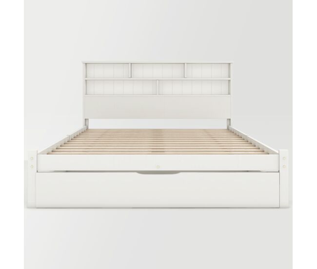 Cama de casal 140x200 cm - com gavetas e estrado, estante para jovens e adultos - branco