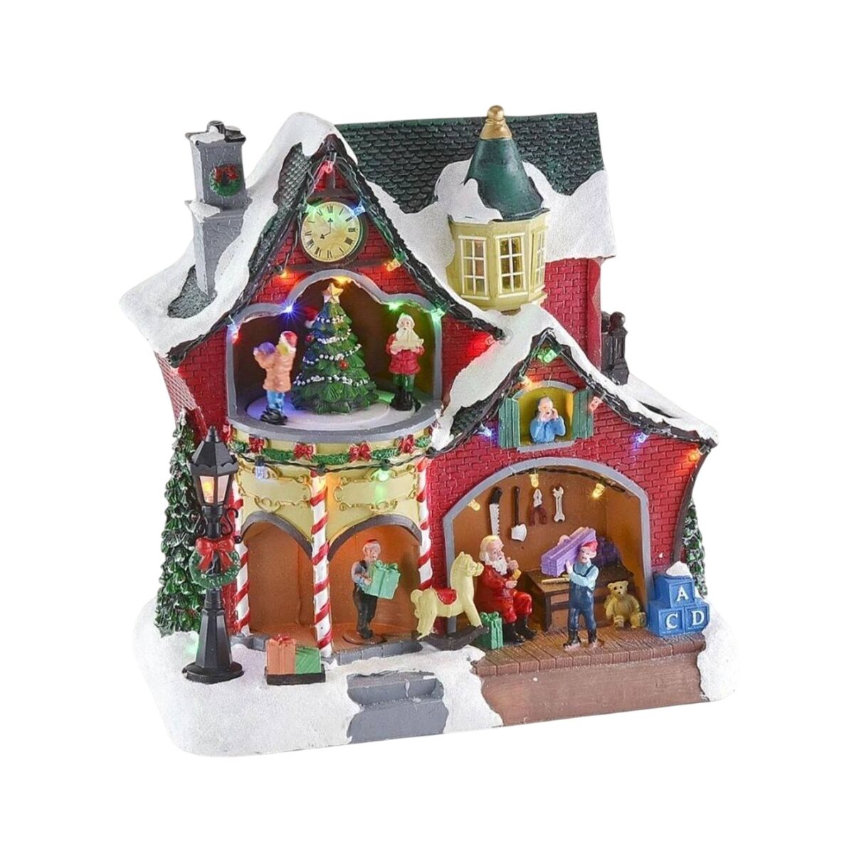 Decoração de natal: oficina do papai noel com 31 luzes e música.