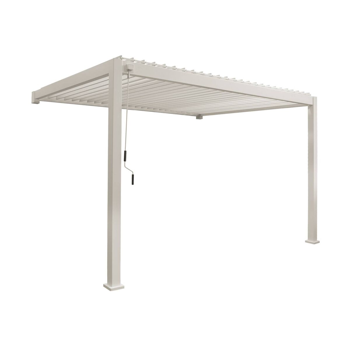 Pérgola bioclimática 3x4m de alumínio adossada com lâminas orientáveis, triomphe 3x4m adossada, beige, 391x301x250 cm