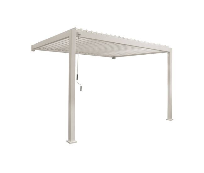 Pérgola bioclimática 3x4m de alumínio adossada com lâminas orientáveis, triomphe 3x4m adossada, beige, 391x301x250 cm