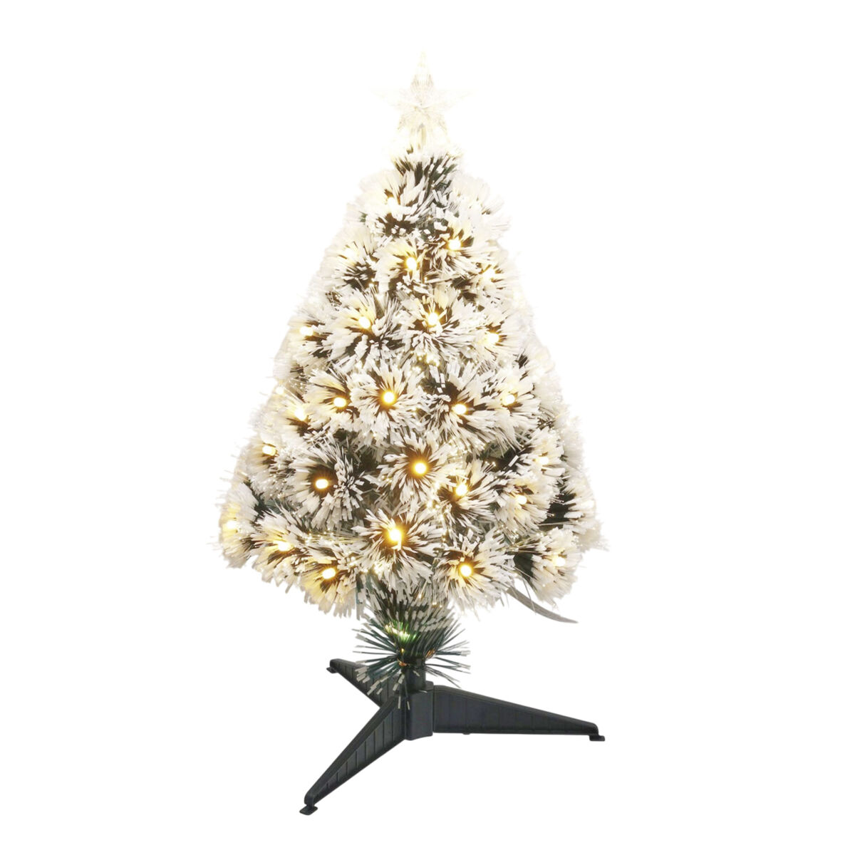 árvore de natal de fibra ótica com 60 luzes led brancas quentes e 8 funções.