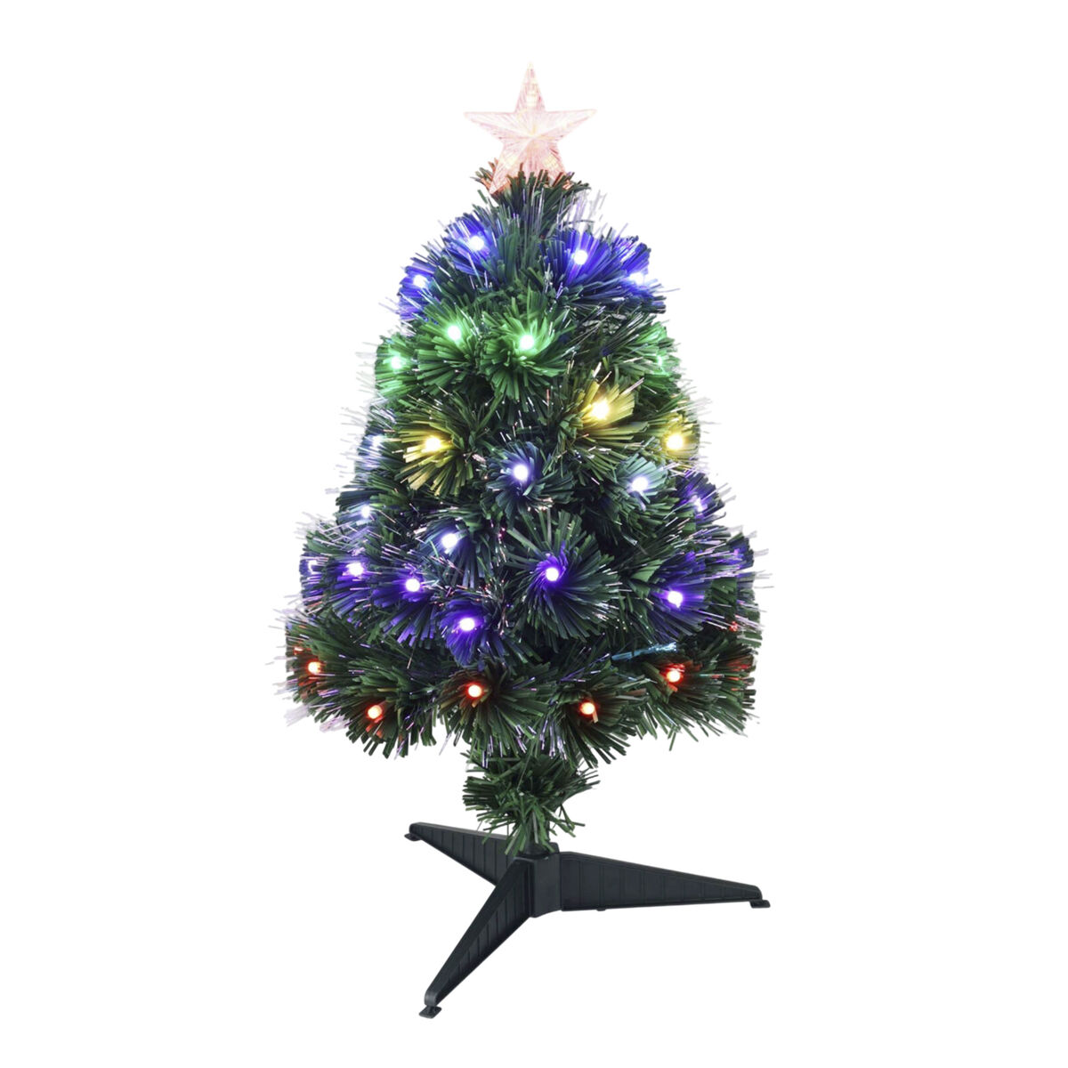 árvore de natal de fibra ótica com 60 luzes led brancas quentes e 8 funções.