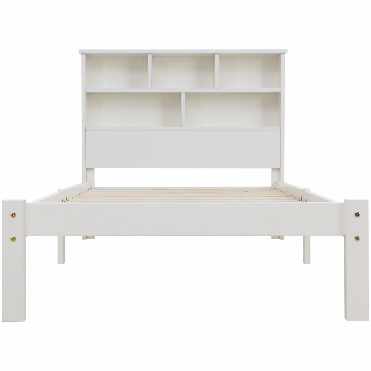 Cama individual 90x200 cm - cama de madeira maciça com gavetas e estrado, estante, para jovens e adultos - branco