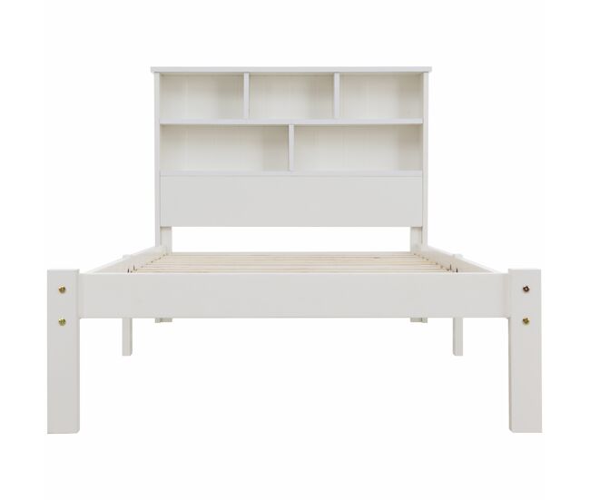 Cama individual 90x200 cm - cama de madeira maciça com gavetas e estrado, estante, para jovens e adultos - branco