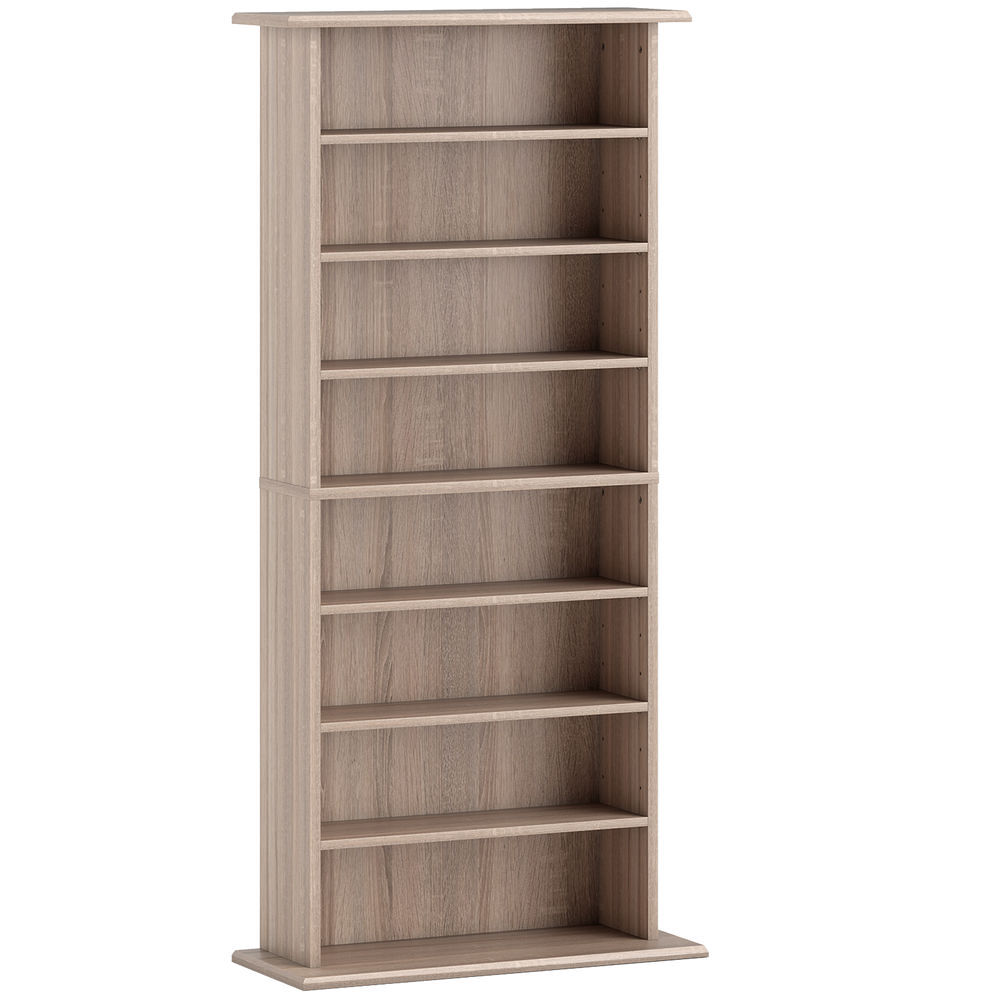 Homcom estante para cds e dvds com 8 compartimentos e prateleiras ajustáveis 58x24x126,3 cm em madeira
