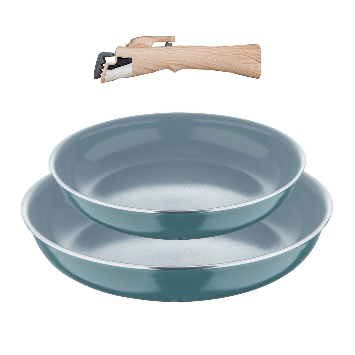 Conjunto de 2 frigideiras bergner click&cook ø24ø28cm em alumínio prensado reciclado verde + cabo removível