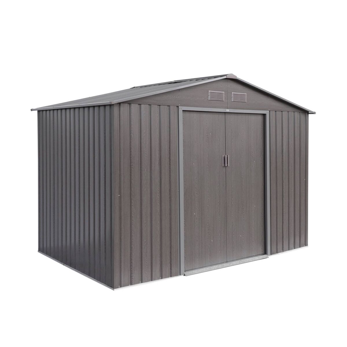 Abrigo de jardim em metal com kit de ancoragem 5,29m², ferrain, madeira gris, 277x194x203 cm
