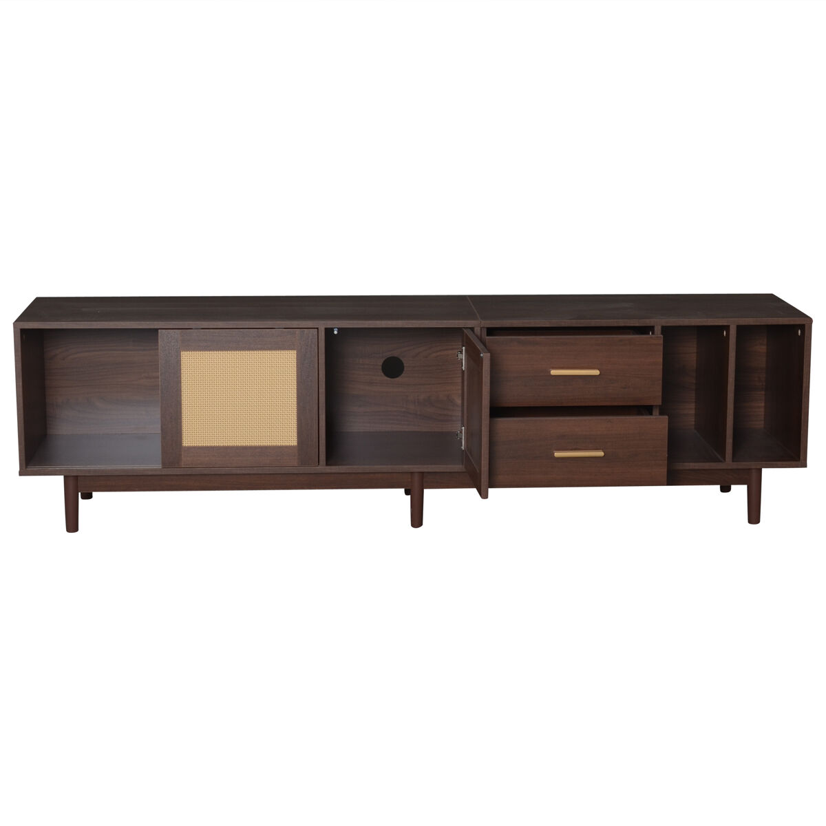 Móvel auxiliar 190x40x52 cm - lowboard-tv-schrank com 6 pés, com gavetas, para tvs de até 75 polegadas - rattan castanho