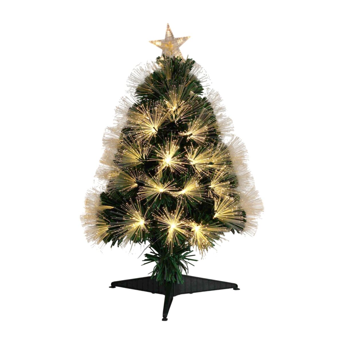 árvore de natal de fibra ótica, com 60 luzes led de cor quente e uma estrela.