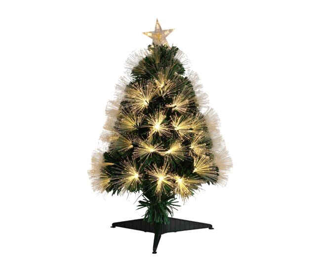 árvore de natal de fibra ótica, com 60 luzes led de cor quente e uma estrela.