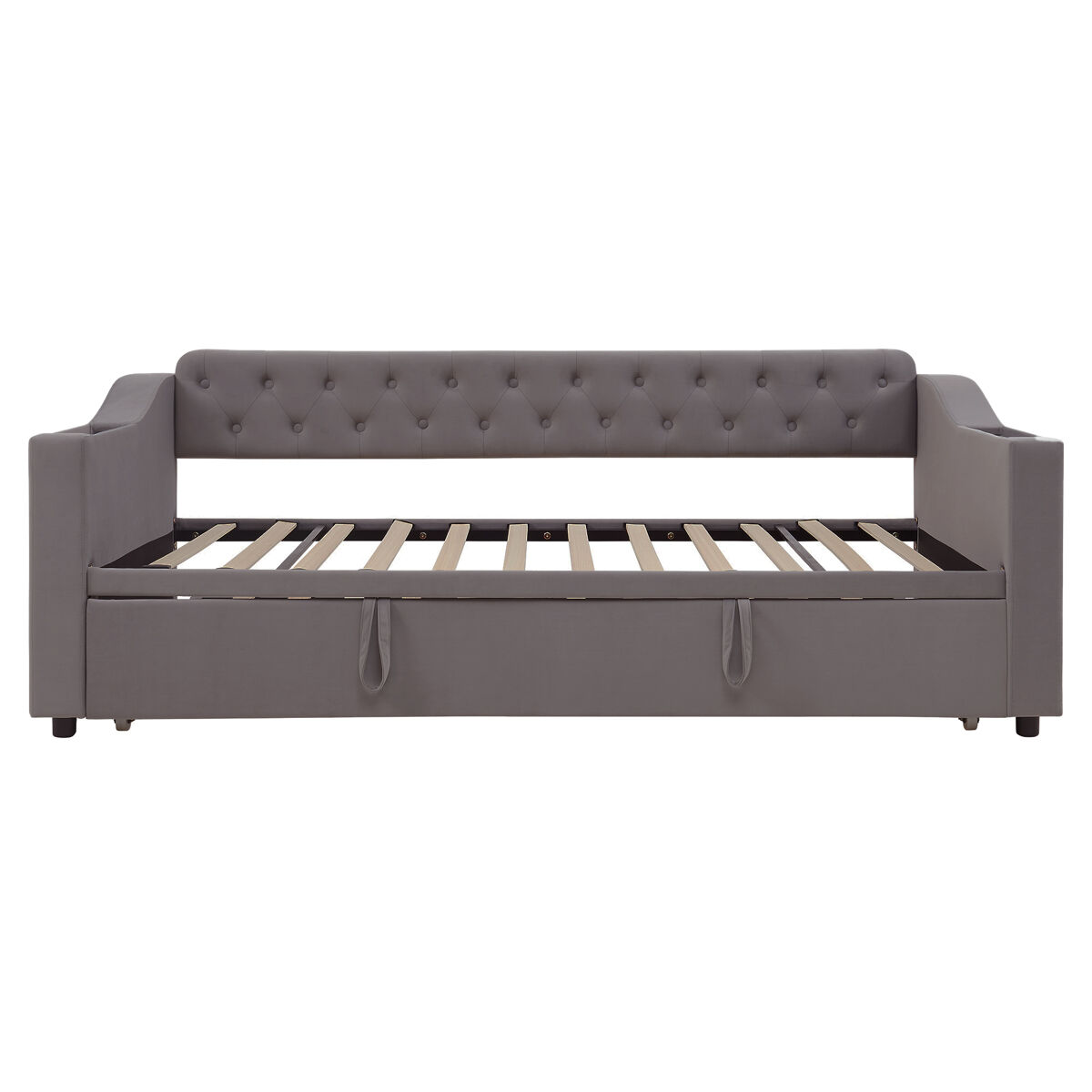Sofá-cama 90/180*190 cm - braço mais largo e espesso com porta usb, armazenamento integrado nos braços, com bolsos, com estrado - cinza escuro