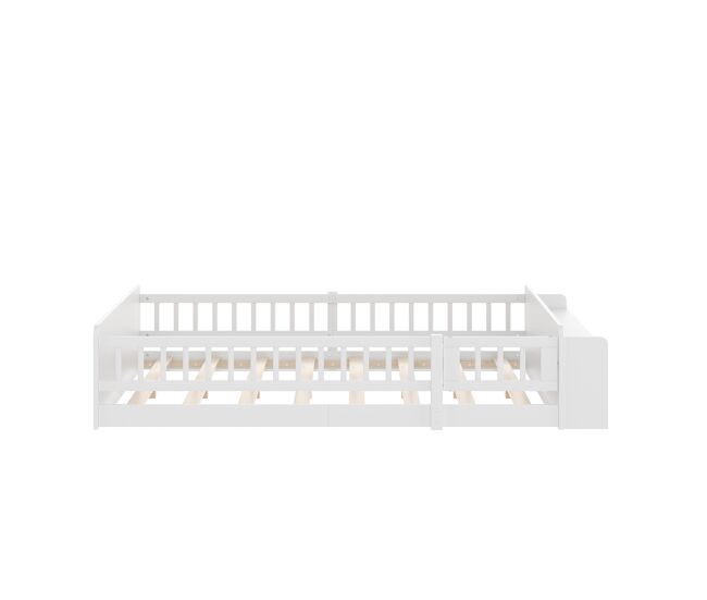 Cama infantil 140x200cm - madeira de pinho, arrumação aberta, prateleiras, estrutura desmontável - branco