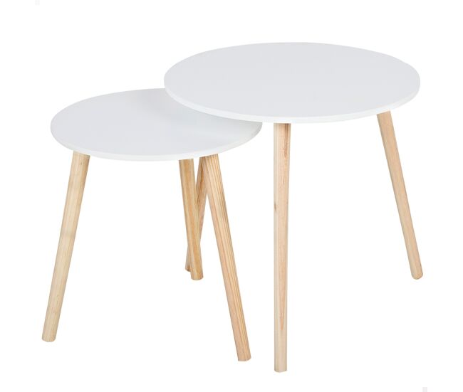 Max home conjunto 2 mesas laterais redondas de madeira branca d40x44 cm e d50x50 cm