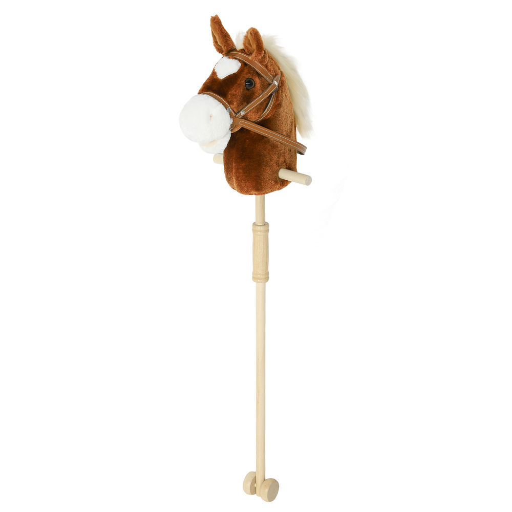 Aiyaplay cavalo com pau de madeira sons e rodas cavalo de brinquedo 95x25x27 cm castanho