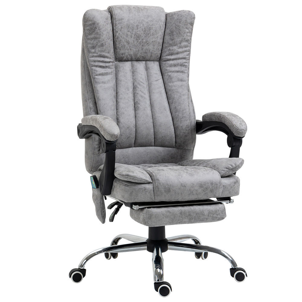 Vinsetto cadeira de escritório com 6 pontos de massagem giratória com encosto reclinável 135º função de aquecimento apoio para os pés retrátil altura ajustável e controlo remoto 62x67x113-120 cm gris
