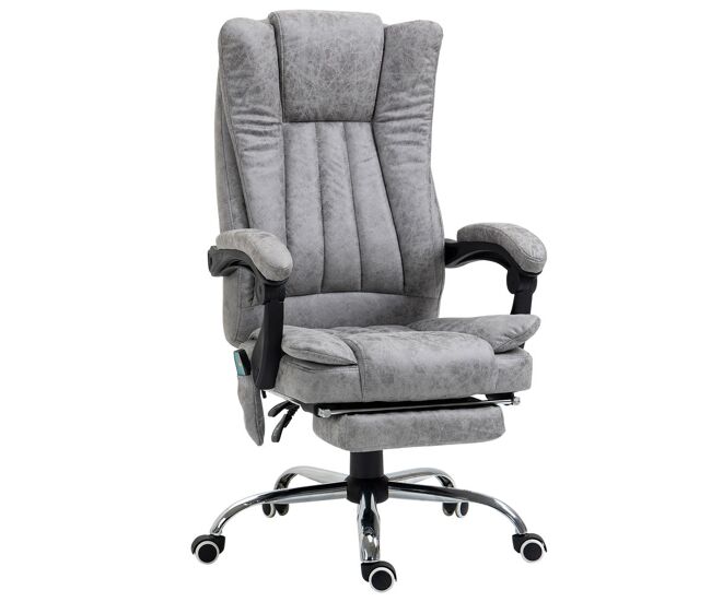 Vinsetto cadeira de escritório com 6 pontos de massagem giratória com encosto reclinável 135º função de aquecimento apoio para os pés retrátil altura ajustável e controlo remoto 62x67x113-120 cm gris