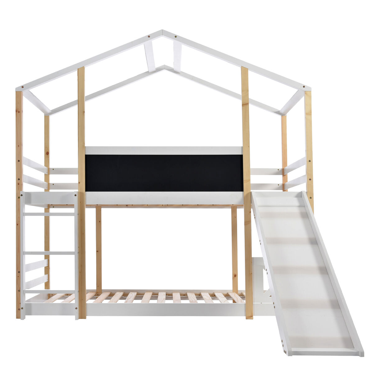 Cama infantil 90x200 cm - cama alta com escorregador e escada - natural e branco