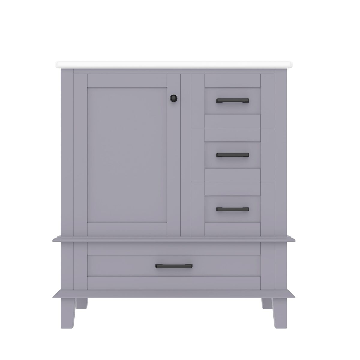 Armário de casa de banho 76x46x83,5 cm - com lavatório, 3 gavetas, prateleira, acabamento lacado, cinzento