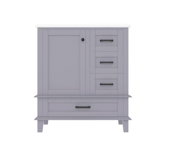 Armário de casa de banho 76x46x83,5 cm - com lavatório, 3 gavetas, prateleira, acabamento lacado, cinzento