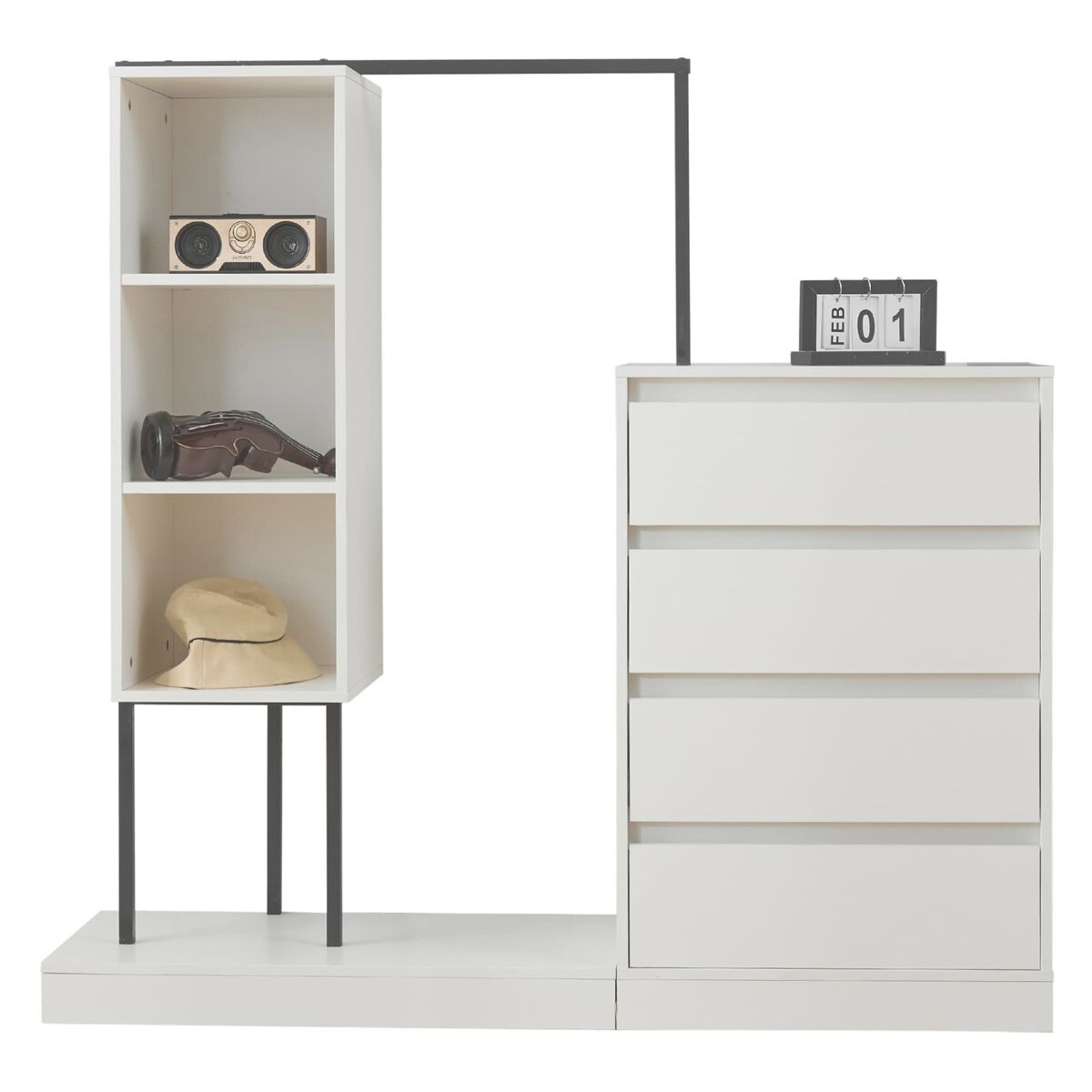 Armário com gavetas + 140x40x135 cm - armário guarda-roupa com barra - branco