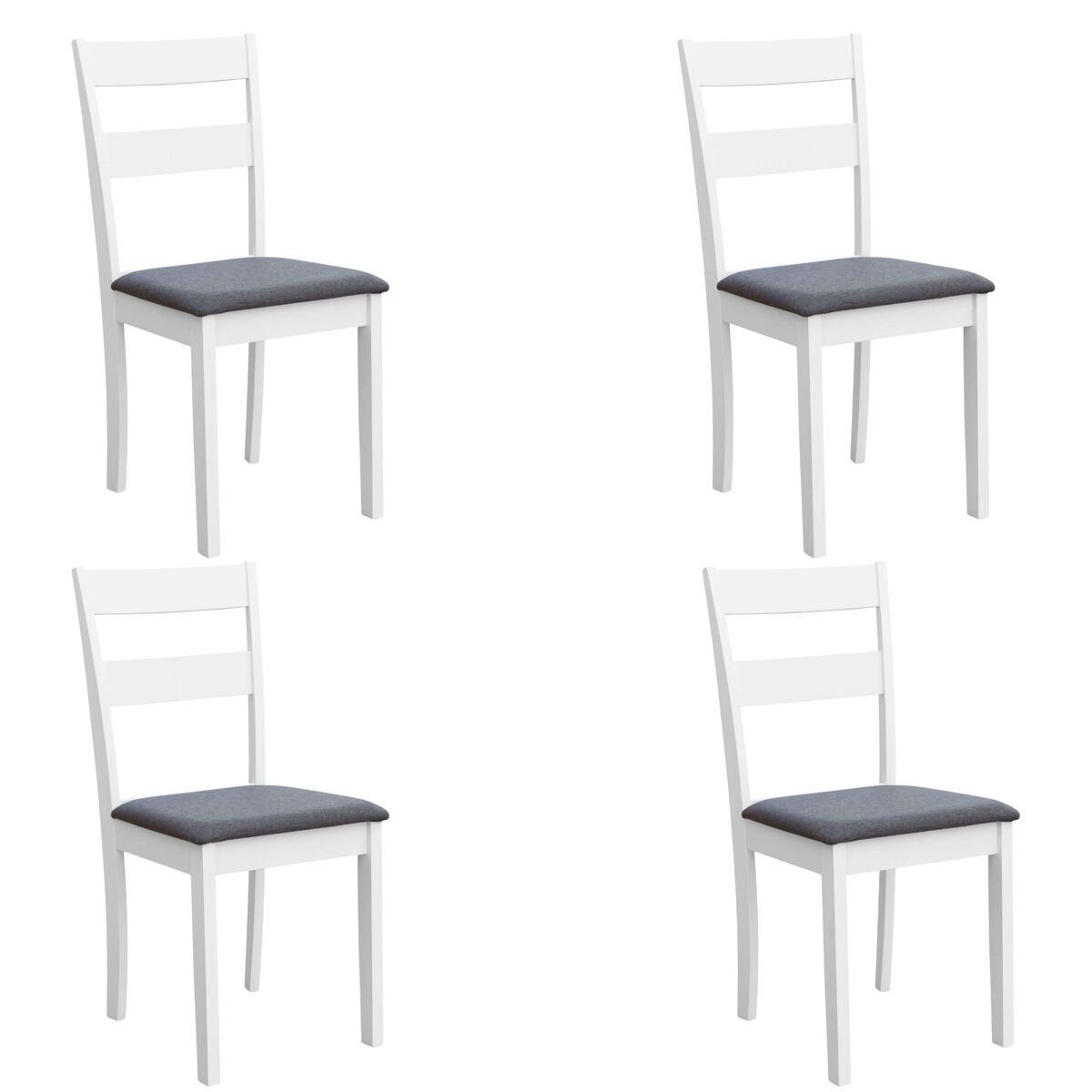 Conjunto de 4 cadeiras de jantar de cozinha, conjunto de 4 cadeiras lita, assento estofado em melamina branca e cinza
