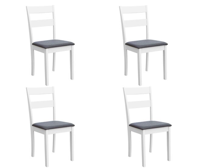 Conjunto de 4 cadeiras de jantar de cozinha, conjunto de 4 cadeiras lita, assento estofado em melamina branca e cinza