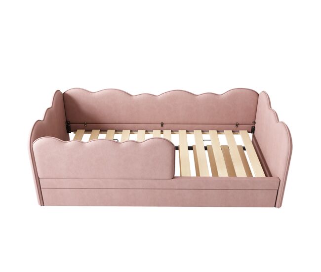 Cama polsterbett 90x190 cm - sofá-cama com cama extraível, com estrado, veludo, rosa