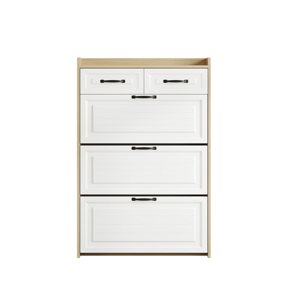 Sapateira com 3 portas e 2 gavetas 80x23,5x131 cm - com prateleira giratória - natural+branco