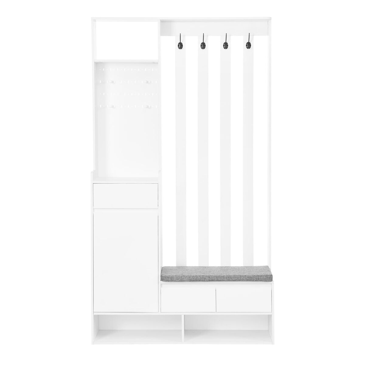 Conjunto de guarda-roupa 180x100x35 cm - com banco almofadado e 4 ganchos - branco