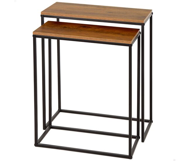 Max home conjunto 2 mesas de apoio em metal e madeira 50x25x60 cm e 45x22x55 cm