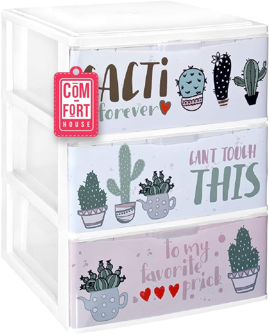 COM-FORT HOUSE Gaveteiro Empilhável de Plástico - Modelo Iris, Cactos