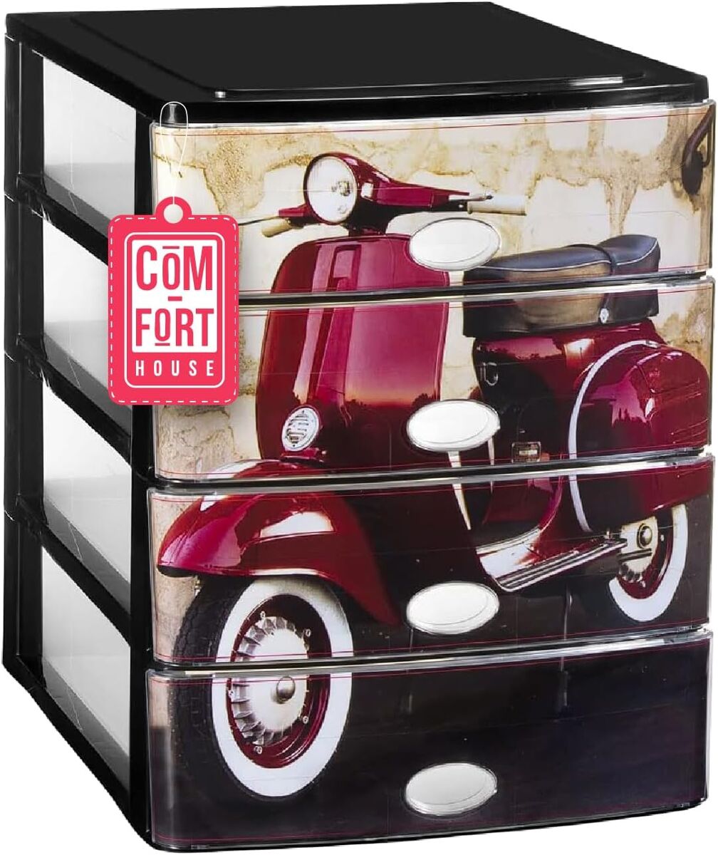 Gaveteiro Empilhável de Plástico | Modelo Textos | 4 Gavetas