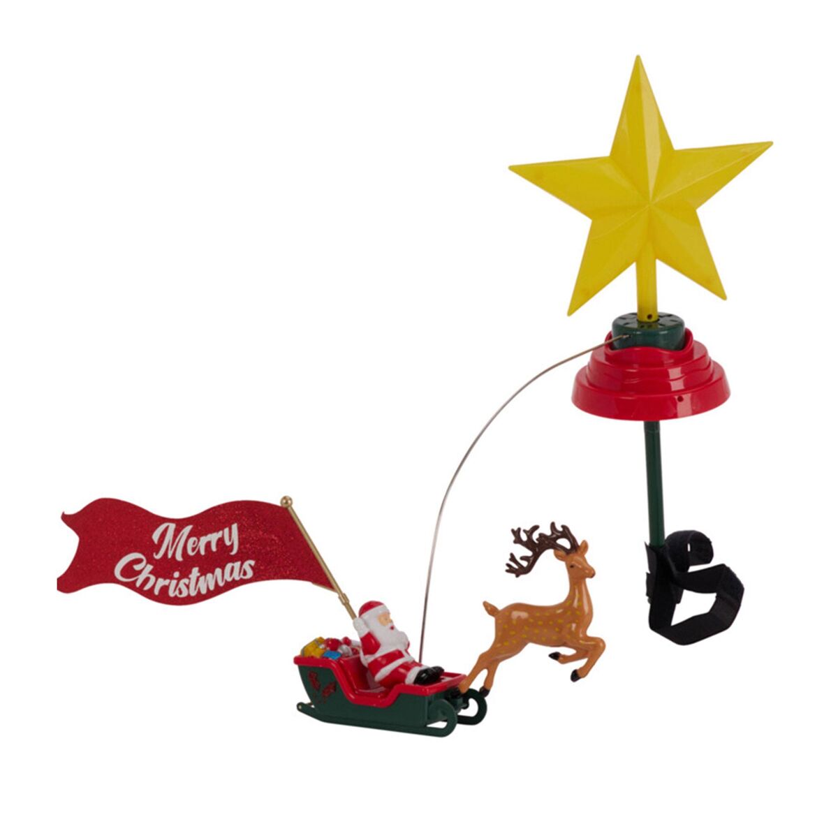 Estrela de natal led para o topo da árvore com música e trenó giratório