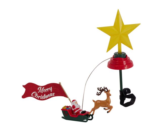 Estrela de natal led para o topo da árvore com música e trenó giratório