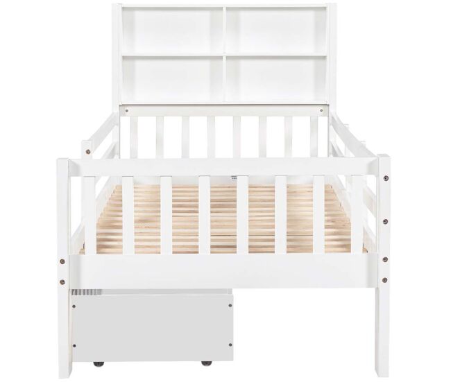 Cama infantil 90x200 - multifuncional com gavetas e quadro - branca