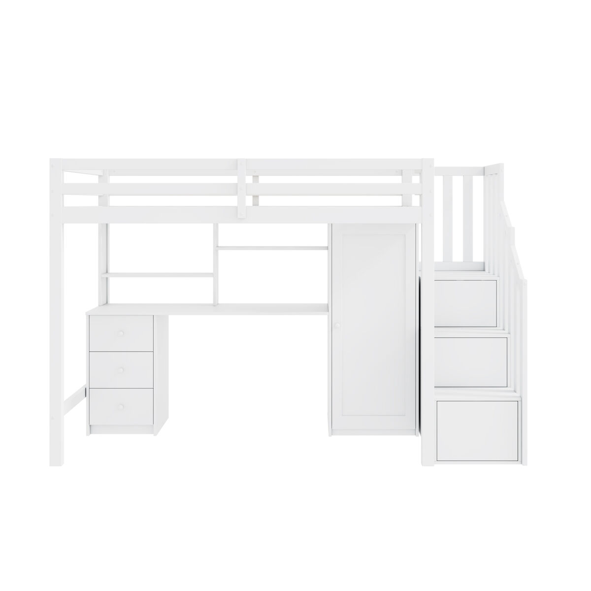 Beliche infantil 90x200 cm - com secretária, armário, escada, gavetas, branco