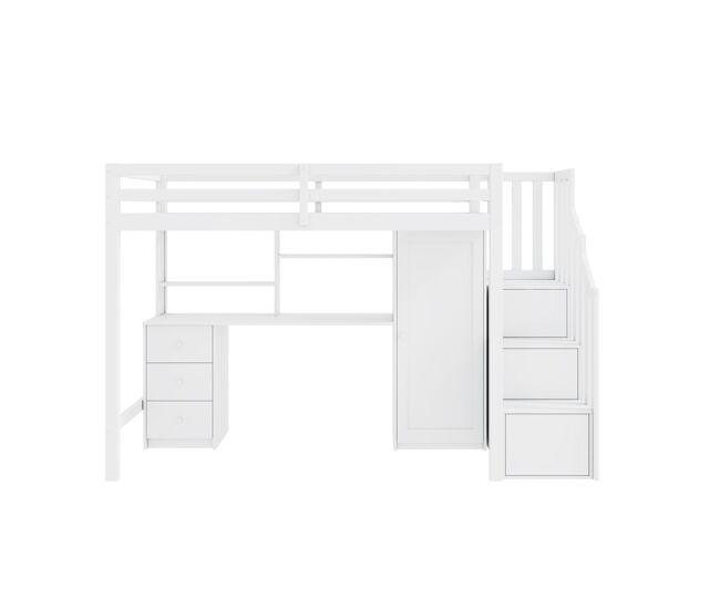 Beliche infantil 90x200 cm - com secretária, armário, escada, gavetas, branco