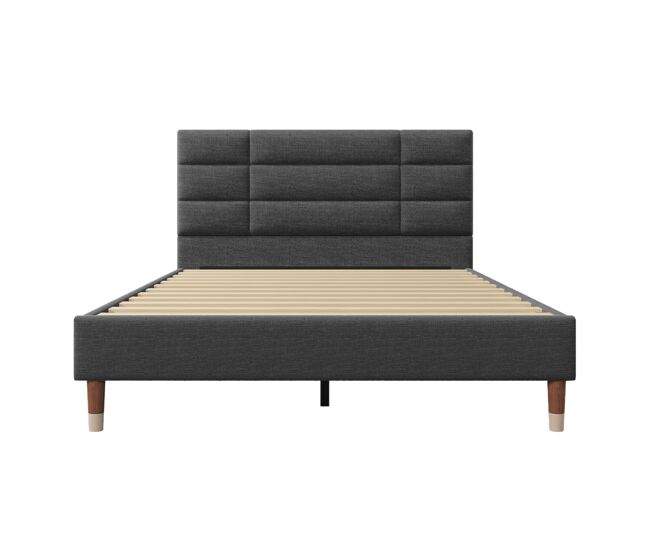 Cama estofada 140x200 cm - com estrado e cabeceira - linóleo cinzento escuro