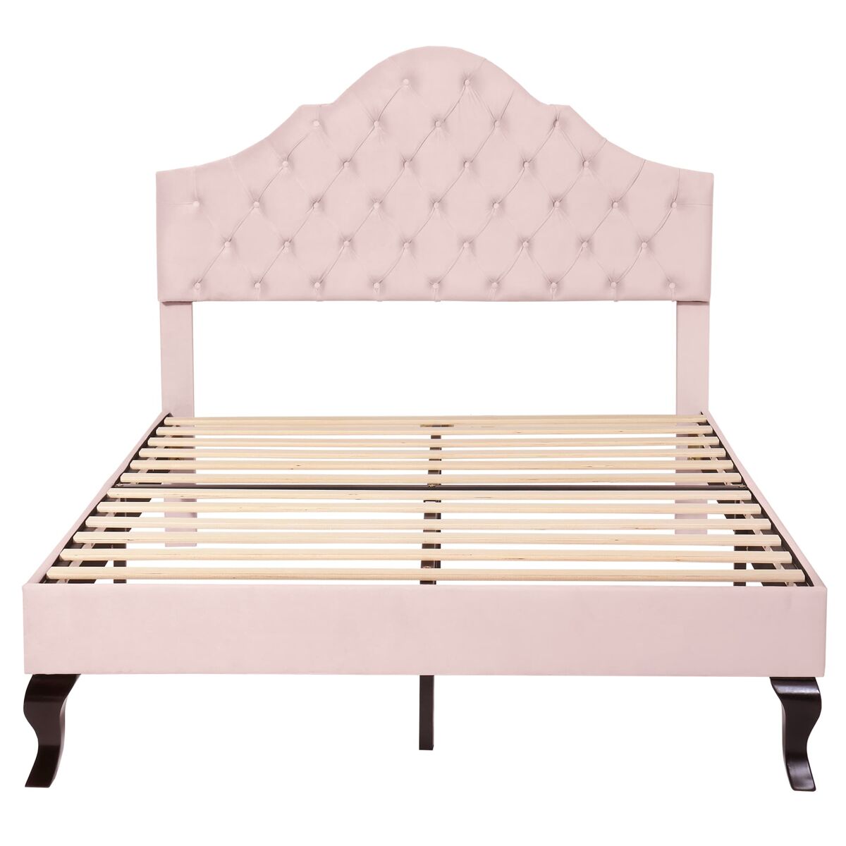 Cama estofada 140x200 - com cabeceira ajustável, suporte de ripas, rosa