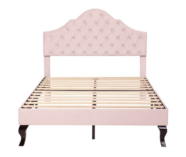 Cama estofada 140x200 - com cabeceira ajustável, suporte de ripas, rosa