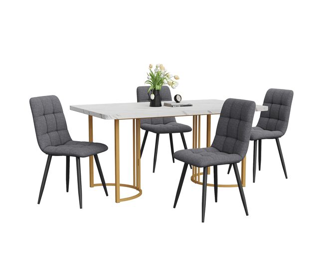 Conjunto de sala de jantar 140x80cm - mesa de cozinha com 4 cadeiras - pernas metálicas douradas