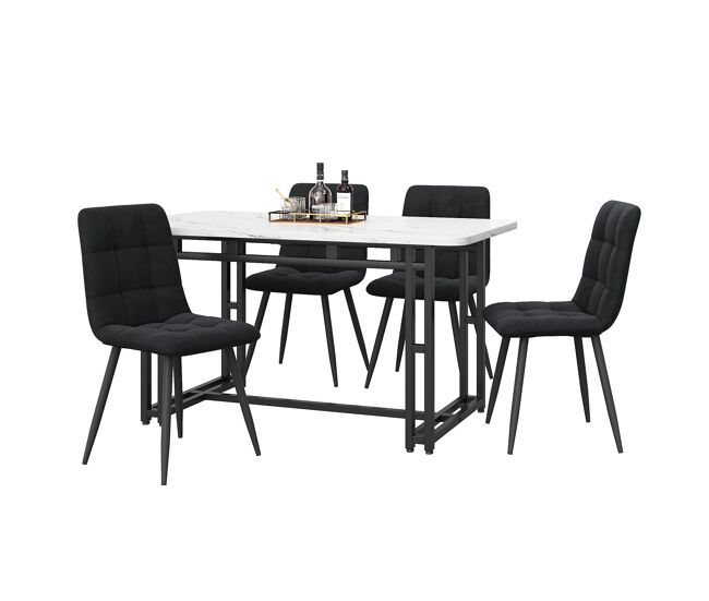 Conjunto de sala de jantar 120x70cm - mesa moderna com 4 cadeiras de veludo preto, pernas de ferro preto